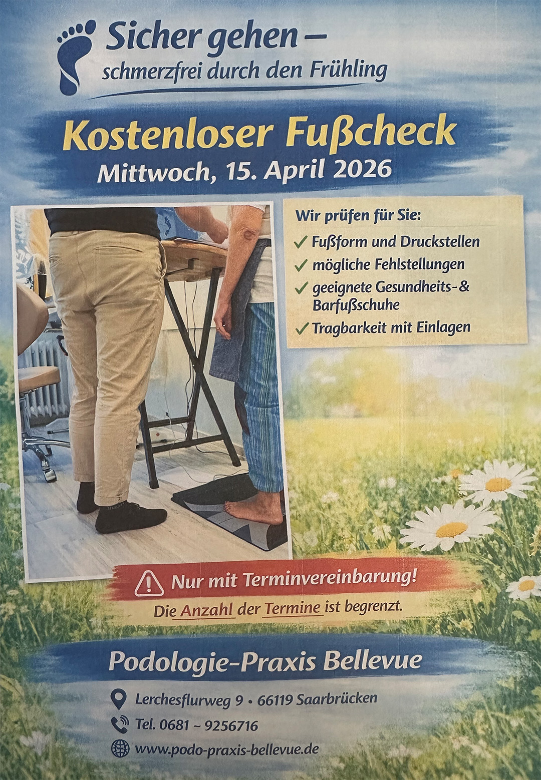 Flyer des kostenlosen Fußcheks in der Podologie-Praxis Bellevue